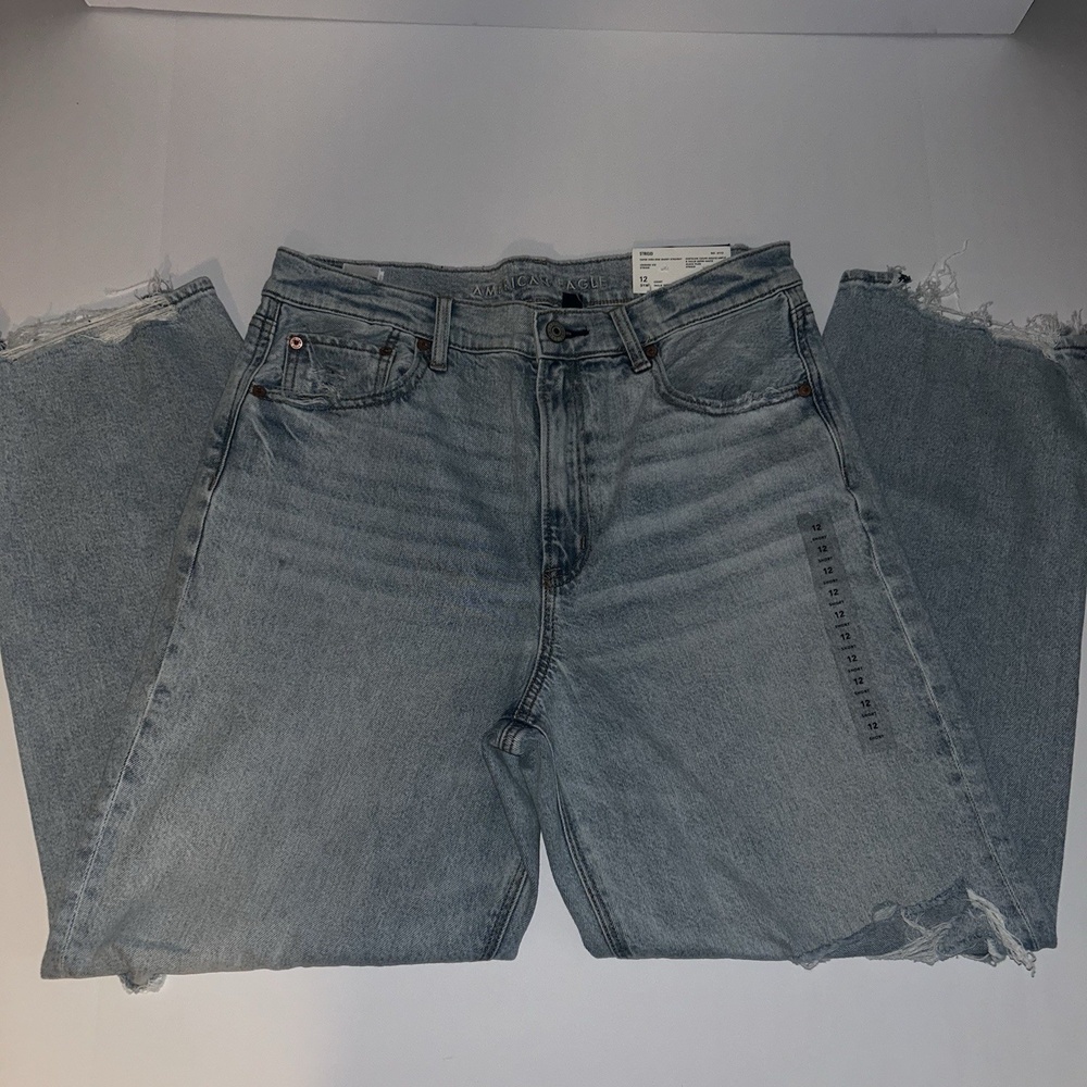 American Eagle Strigid Super‎ High Rise Baggy Straight Womens Jeans 12 Short - Picture 4 of 12